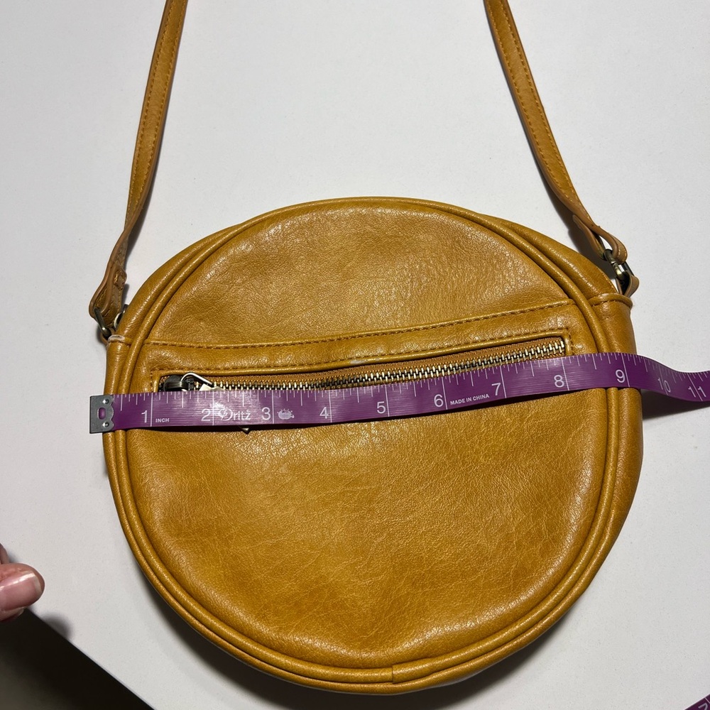 Antik Kraft Round Mustard Yellow Vegan Leather Crossbody Bag - Picture 2 of 12